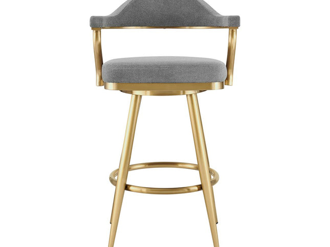 26" Gray and Gold Fabric and Stainless Steel Counter Height Swivel Bar Chair