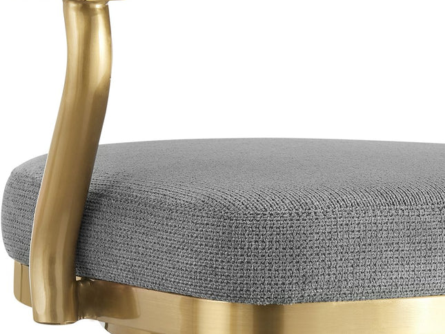26" Gray and Gold Fabric and Stainless Steel Counter Height Swivel Bar Chair