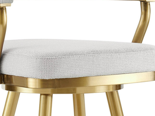 26" Silver and Gold Fabric and Stainless Steel Counter Height Swivel Bar Chair