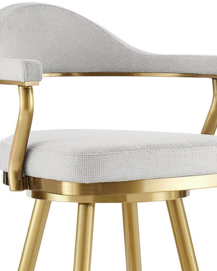 26" Silver and Gold Fabric and Stainless Steel Counter Height Swivel Bar Chair