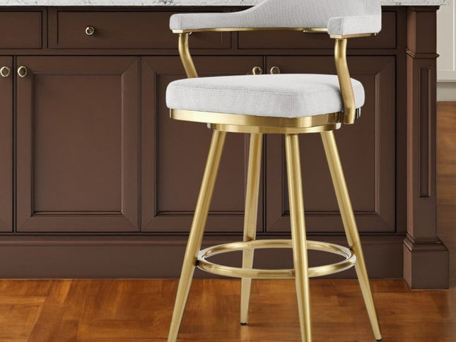 26" Silver and Gold Fabric and Stainless Steel Counter Height Swivel Bar Chair