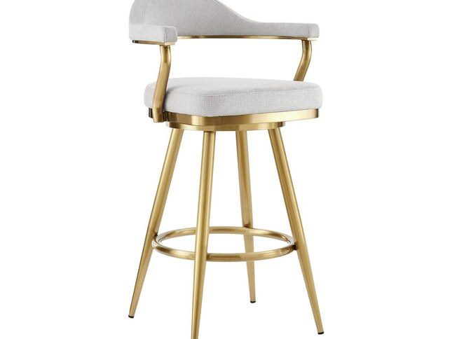 26" Silver and Gold Fabric and Stainless Steel Counter Height Swivel Bar Chair