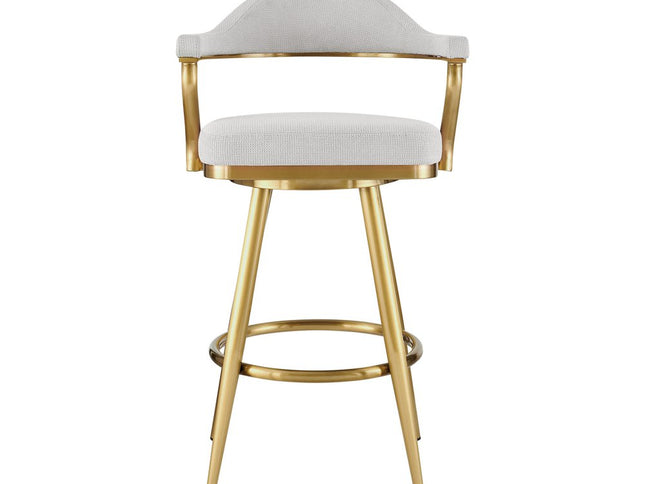26" Silver and Gold Fabric and Stainless Steel Counter Height Swivel Bar Chair