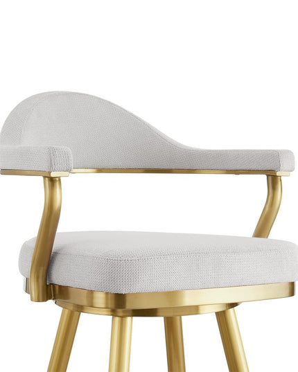 26" Silver and Gold Fabric and Stainless Steel Counter Height Swivel Bar Chair