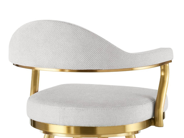 26" Silver and Gold Fabric and Stainless Steel Counter Height Swivel Bar Chair