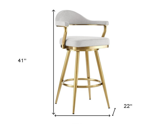 30" Silver and Gold Fabric and Stainless Steel Low Back Bar Height Swivel Bar Chair