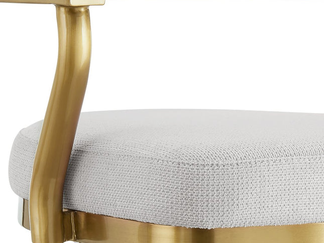 30" Silver and Gold Fabric and Stainless Steel Low Back Bar Height Swivel Bar Chair