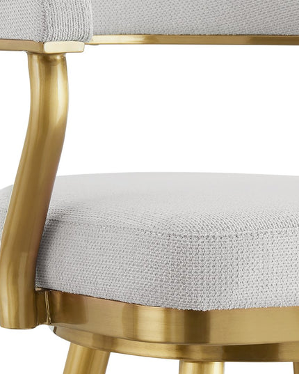 30" Silver and Gold Fabric and Stainless Steel Low Back Bar Height Swivel Bar Chair