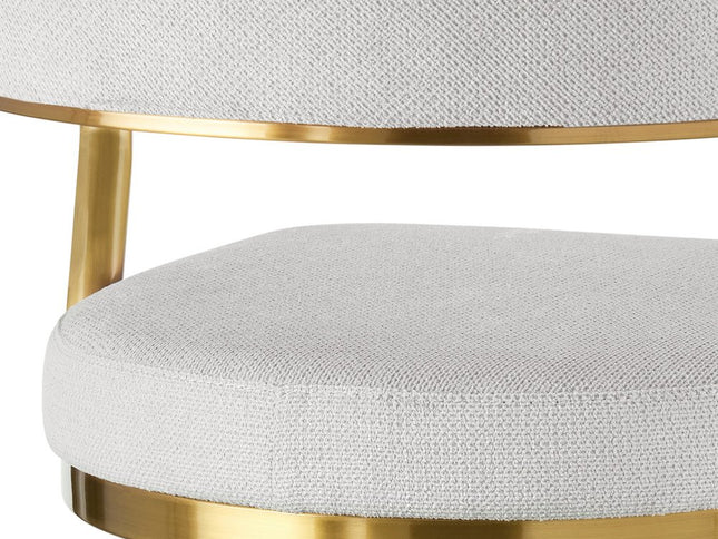 30" Silver and Gold Fabric and Stainless Steel Low Back Bar Height Swivel Bar Chair