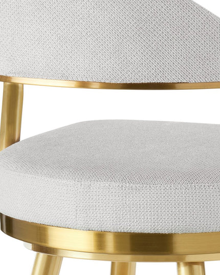 30" Silver and Gold Fabric and Stainless Steel Low Back Bar Height Swivel Bar Chair