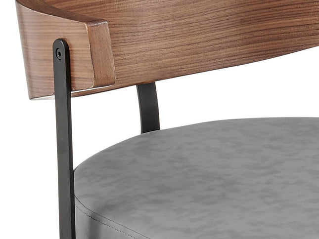 26" Gray Brown and Black Faux Leather and Iron Low Back Counter Height Swivel Bar Chair