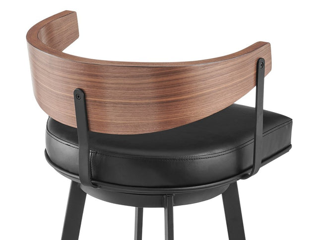 30" Black and Brown Faux Leather and Iron Low Back Bar Height Swivel Bar Chair