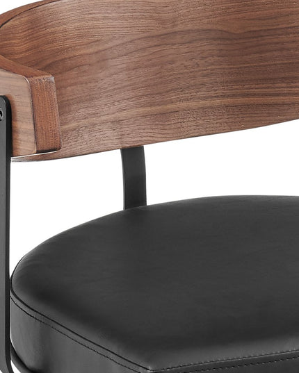 30" Black and Brown Faux Leather and Iron Low Back Bar Height Swivel Bar Chair