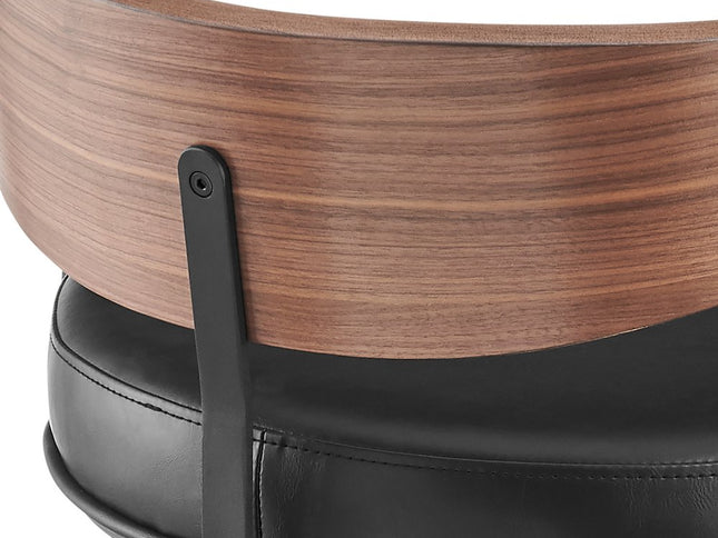 30" Black and Brown Faux Leather and Iron Low Back Bar Height Swivel Bar Chair