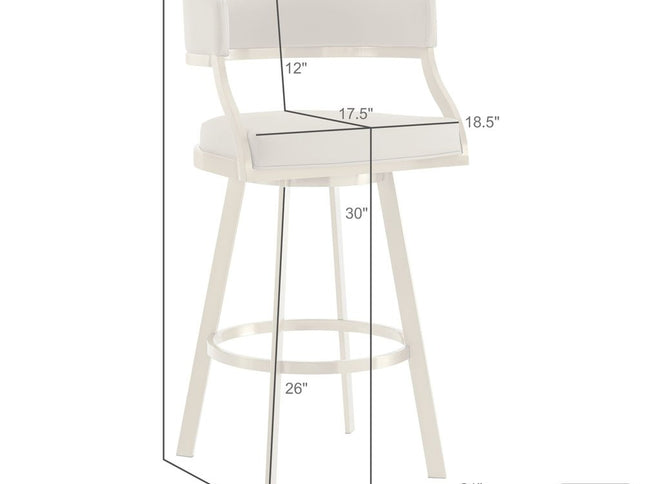 30" Sand and Gold Faux Leather and Stainless Steel Low Back Bar Height Swivel Bar Chair