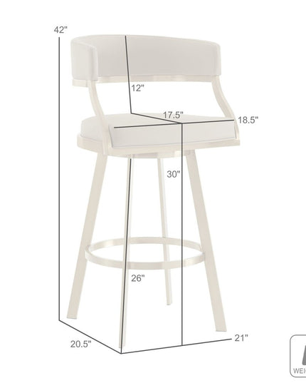 30" Sand and Gold Faux Leather and Stainless Steel Low Back Bar Height Swivel Bar Chair