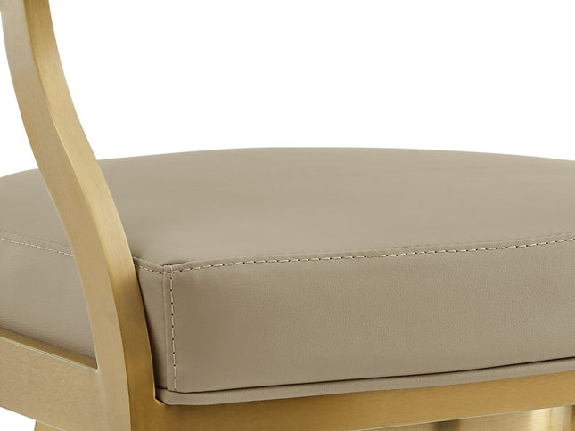 30" Sand and Gold Faux Leather and Stainless Steel Low Back Bar Height Swivel Bar Chair