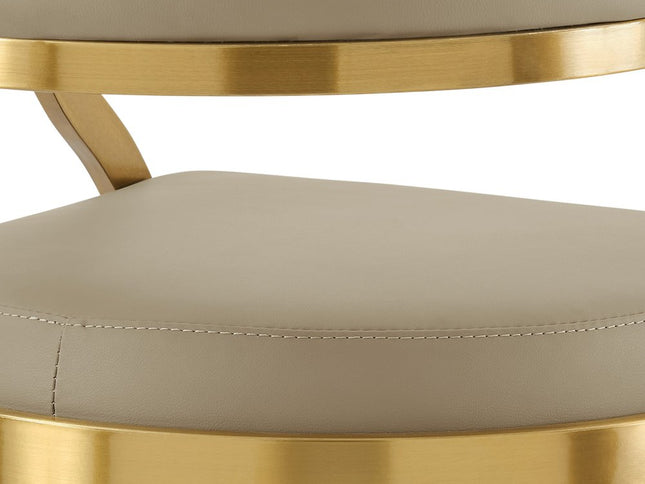 30" Sand and Gold Faux Leather and Stainless Steel Low Back Bar Height Swivel Bar Chair