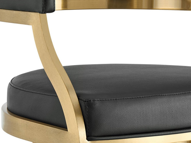 30" Black and Gold Faux Leather and Stainless Steel Low Back Bar Height Swivel Bar Chair