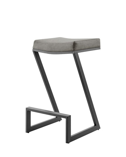 26" Gray and Black Faux Leather and Iron Backless Counter Height Bar Chair