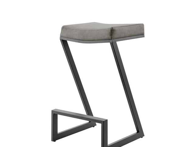 26" Gray and Black Faux Leather and Iron Backless Counter Height Bar Chair