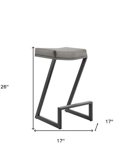 26" Gray and Black Faux Leather and Iron Backless Counter Height Bar Chair