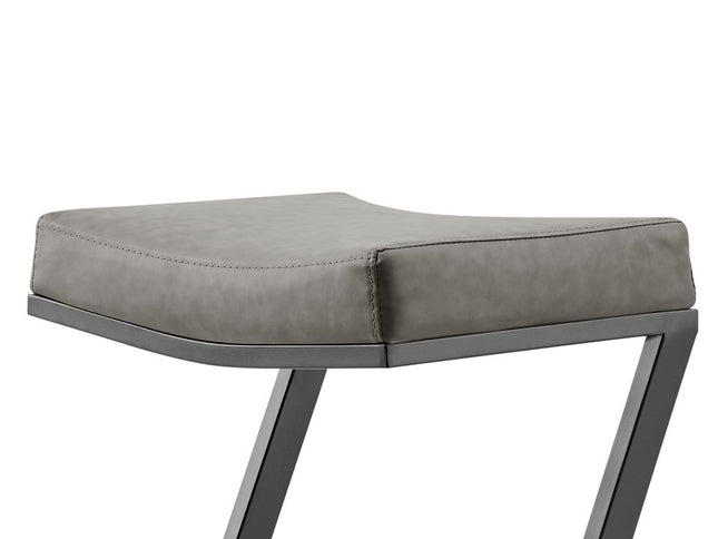 26" Gray and Black Faux Leather and Iron Backless Counter Height Bar Chair