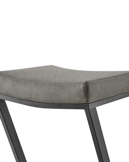 26" Gray and Black Faux Leather and Iron Backless Counter Height Bar Chair