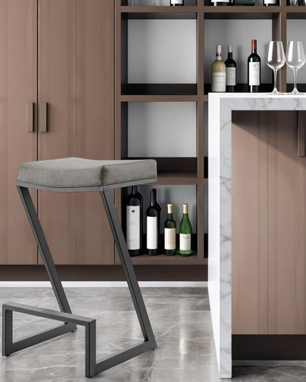 30" Gray and Black Faux Leather and Iron Backless Bar Height Bar Chair