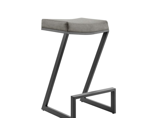 30" Gray and Black Faux Leather and Iron Backless Bar Height Bar Chair