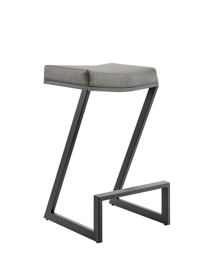 30" Gray and Black Faux Leather and Iron Backless Bar Height Bar Chair