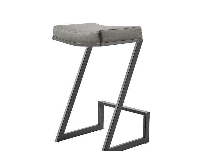 30" Gray and Black Faux Leather and Iron Backless Bar Height Bar Chair