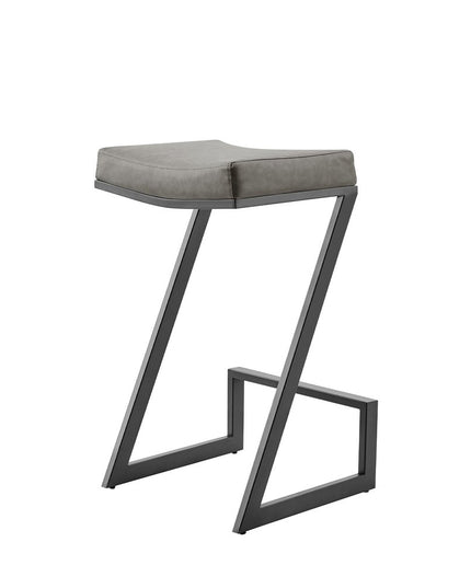 30" Gray and Black Faux Leather and Iron Backless Bar Height Bar Chair