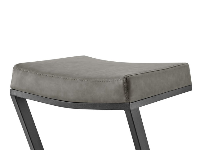 30" Gray and Black Faux Leather and Iron Backless Bar Height Bar Chair