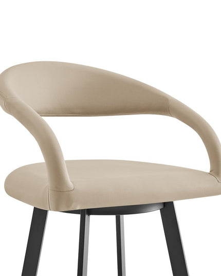 26" Beige and Black Faux Leather and Iron Low Back Counter Height Swivel Bar Chair