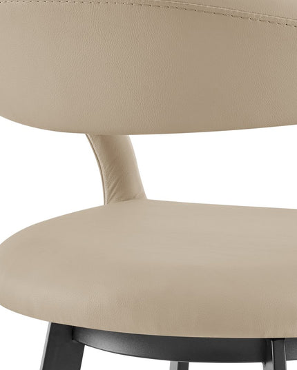 26" Beige and Black Faux Leather and Iron Low Back Counter Height Swivel Bar Chair