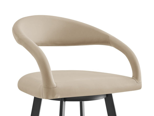 30" Beige and Black Faux Leather and Iron Low Back Bar Height Swivel Bar Chair