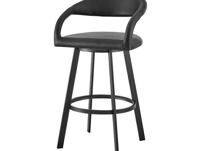 30" Black Faux Leather and Iron Low Back Bar Height Swivel Bar Chair