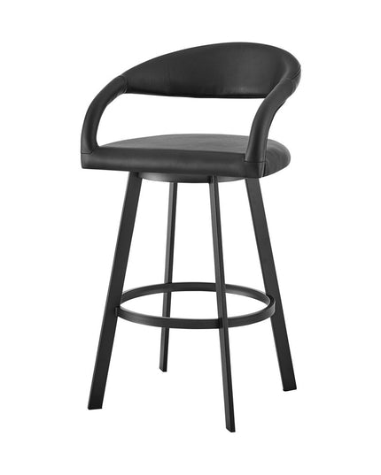 30" Black Faux Leather and Iron Low Back Bar Height Swivel Bar Chair