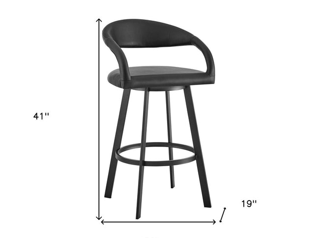 30" Black Faux Leather and Iron Low Back Bar Height Swivel Bar Chair