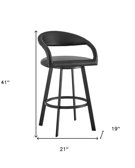 30" Black Faux Leather and Iron Low Back Bar Height Swivel Bar Chair