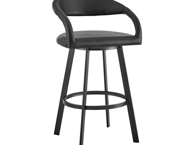 30" Black Faux Leather and Iron Low Back Bar Height Swivel Bar Chair