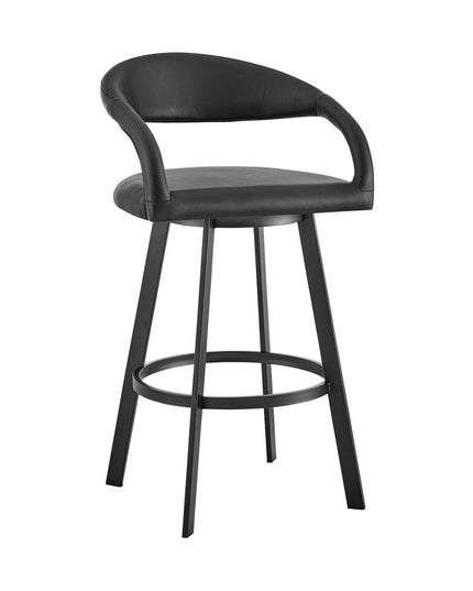 30" Black Faux Leather and Iron Low Back Bar Height Swivel Bar Chair