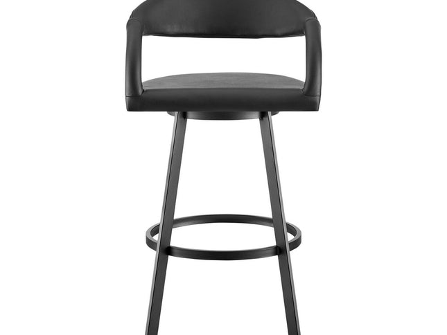 30" Black Faux Leather and Iron Low Back Bar Height Swivel Bar Chair