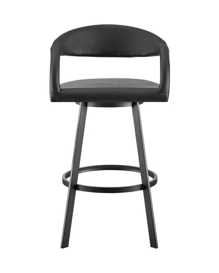 30" Black Faux Leather and Iron Low Back Bar Height Swivel Bar Chair