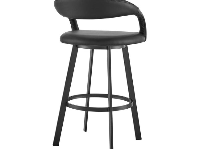 30" Black Faux Leather and Iron Low Back Bar Height Swivel Bar Chair