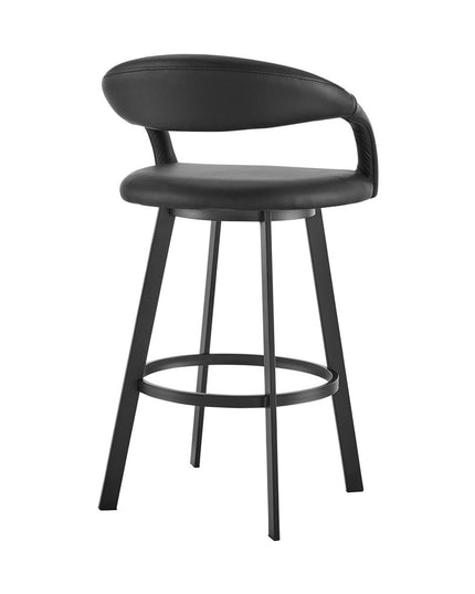 30" Black Faux Leather and Iron Low Back Bar Height Swivel Bar Chair