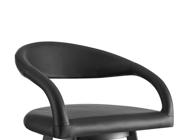 30" Black Faux Leather and Iron Low Back Bar Height Swivel Bar Chair