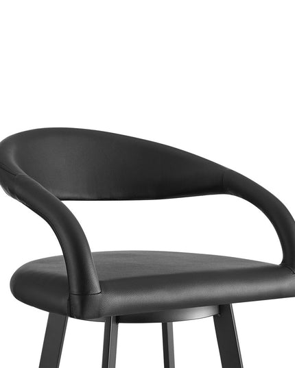 30" Black Faux Leather and Iron Low Back Bar Height Swivel Bar Chair