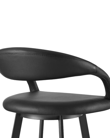 30" Black Faux Leather and Iron Low Back Bar Height Swivel Bar Chair